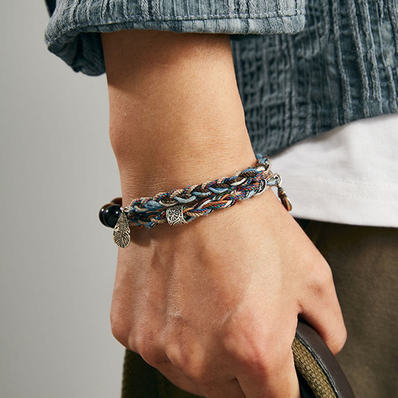 Buddha Stones 925 Sterling Silver Tiger's Eye Colorful Cotton Rope Handmade Willpower Bracelet - image 9