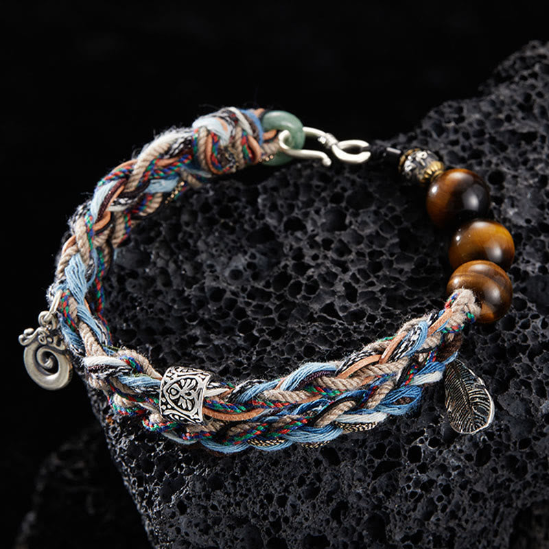 Buddha Stones 925 Sterling Silver Tiger's Eye Colorful Cotton Rope Handmade Willpower Bracelet - image 1