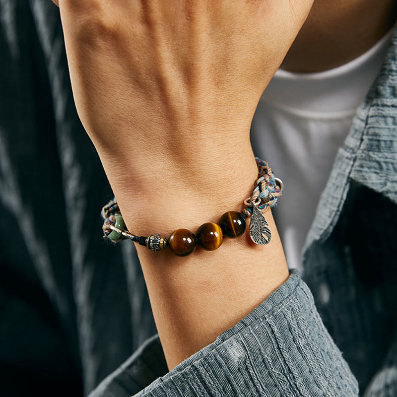 Buddha Stones 925 Sterling Silver Tiger's Eye Colorful Cotton Rope Handmade Willpower Bracelet - image 4