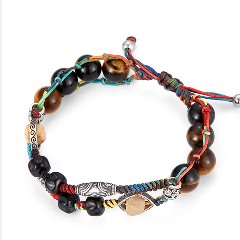 Buddha Stones 925 Sterling Silver Tiger's Eye Bodhi Seed Handmade Courage Bracelet - image 2