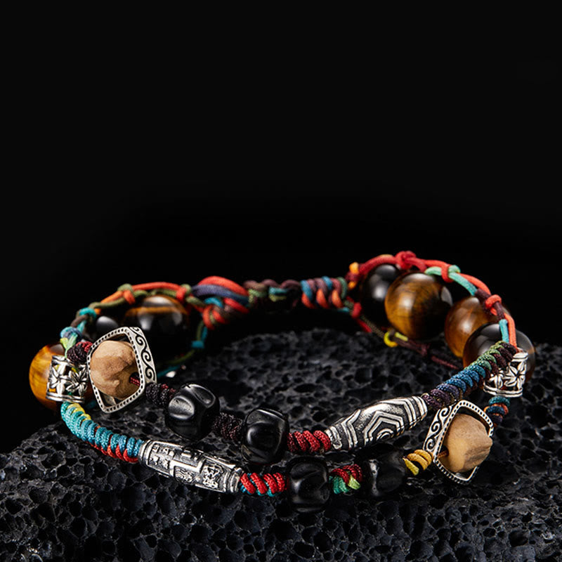 Buddha Stones 925 Sterling Silver Tiger's Eye Bodhi Seed Handmade Courage Bracelet - 19cm fit for Wrist Circumference 17cm - image 0