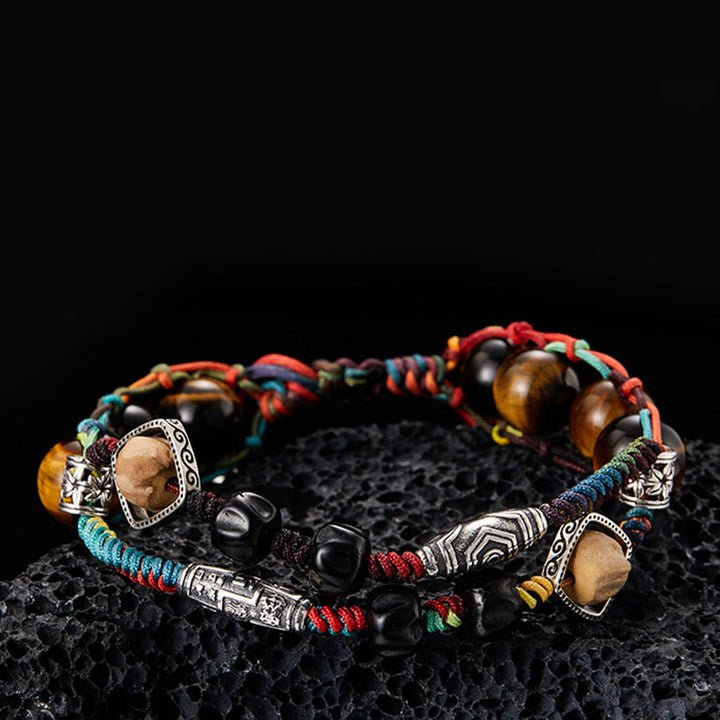 Buddha Stones 925 Sterling Silver Tiger's Eye Bodhi Seed Handmade Courage Bracelet - 19cm fit for Wrist Circumference 17cm - image 0