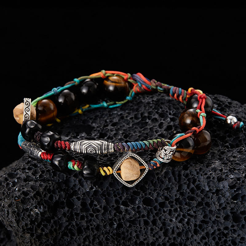 Buddha Stones 925 Sterling Silver Tiger's Eye Bodhi Seed Handmade Courage Bracelet - image 1
