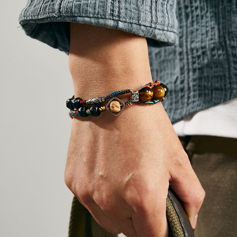 Buddha Stones 925 Sterling Silver Tiger's Eye Bodhi Seed Handmade Courage Bracelet - image 4