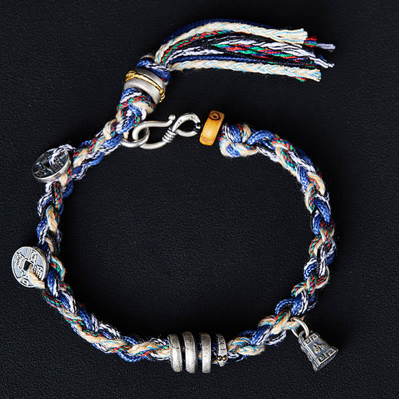 Buddha Stones 925 Sterling Silver Coins Scales Charm Handmade Blessing Bracelet - image 1