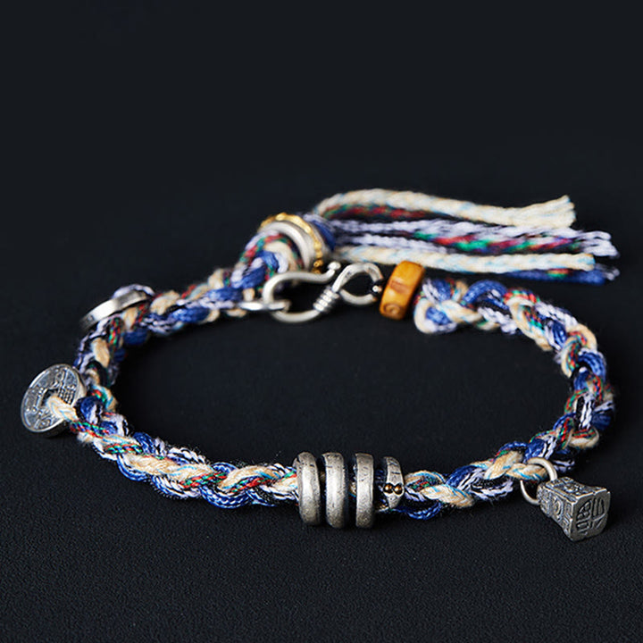 Buddha Stones 925 Sterling Silver Coins Scales Charm Handmade Blessing Bracelet - 19cm fit for Wrist Circumference 17cm - image 0