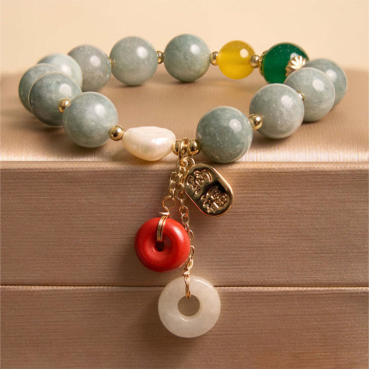 Buddha Stones Jade Red Agate Peace Buckle Charm Confidence Bracelet - Cinnabar Peace Buckle - Jade(Wrist Circumference 14-16cm) - image 0