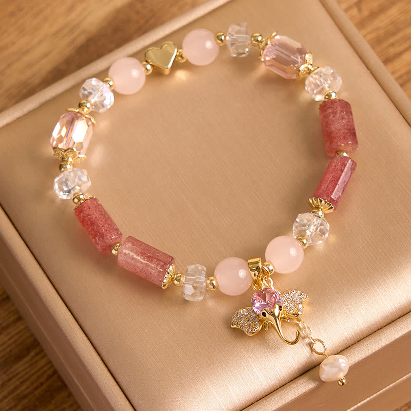 Buddha Stones Amethyst Green Aventurine Strawberry Quartz Positive Elephant Charm Bracelet - image 8