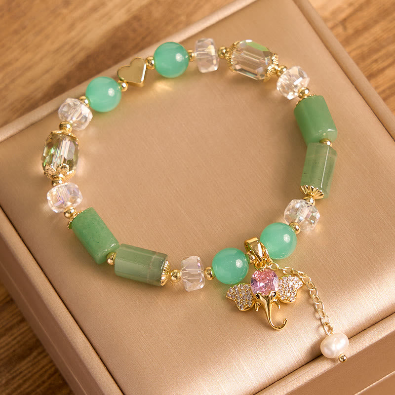Buddha Stones Amethyst Green Aventurine Strawberry Quartz Positive Elephant Charm Bracelet - image 19