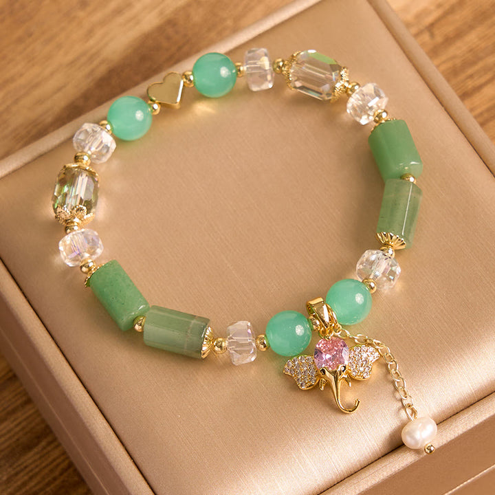 Buddha Stones Amethyst Green Aventurine Strawberry Quartz Positive Elephant Charm Bracelet - image 19