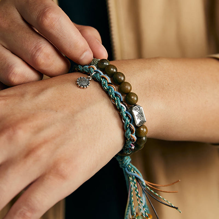 Buddha Stones 925 Sterling Silver Green Sandalwood Bodhi Seed Handmade Positive Bracelet - image 9