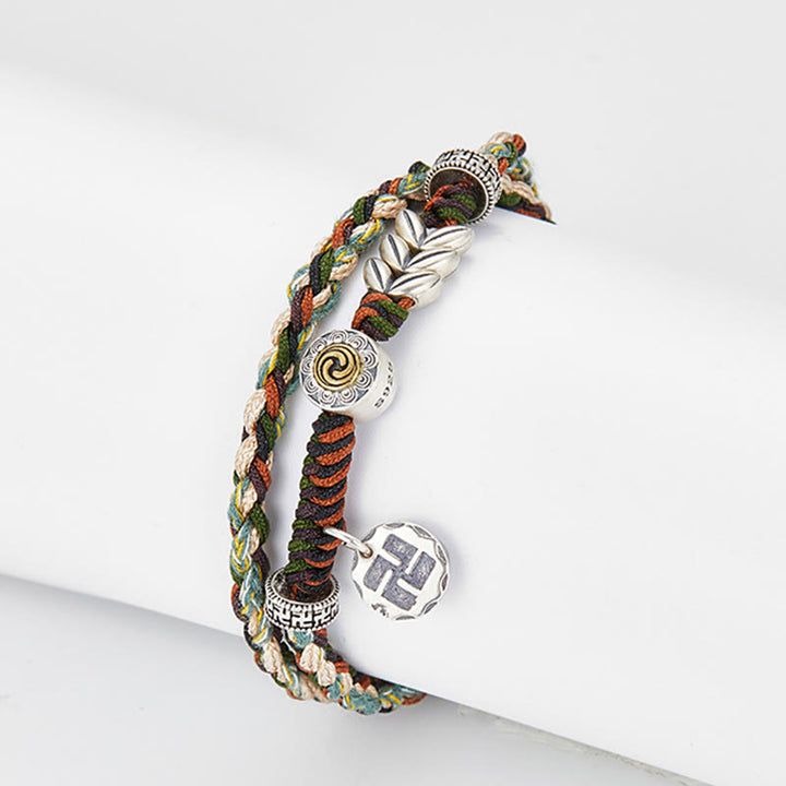Buddha Stones 925 Sterling Silver Swastika Wheat Pattern Handmade Luck Bracelet - image 9