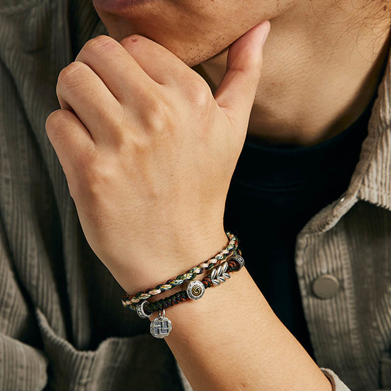 Buddha Stones 925 Sterling Silver Swastika Wheat Pattern Handmade Luck Bracelet - image 8
