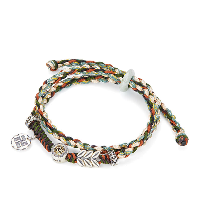 Buddha Stones 925 Sterling Silver Swastika Wheat Pattern Handmade Luck Bracelet - image 10