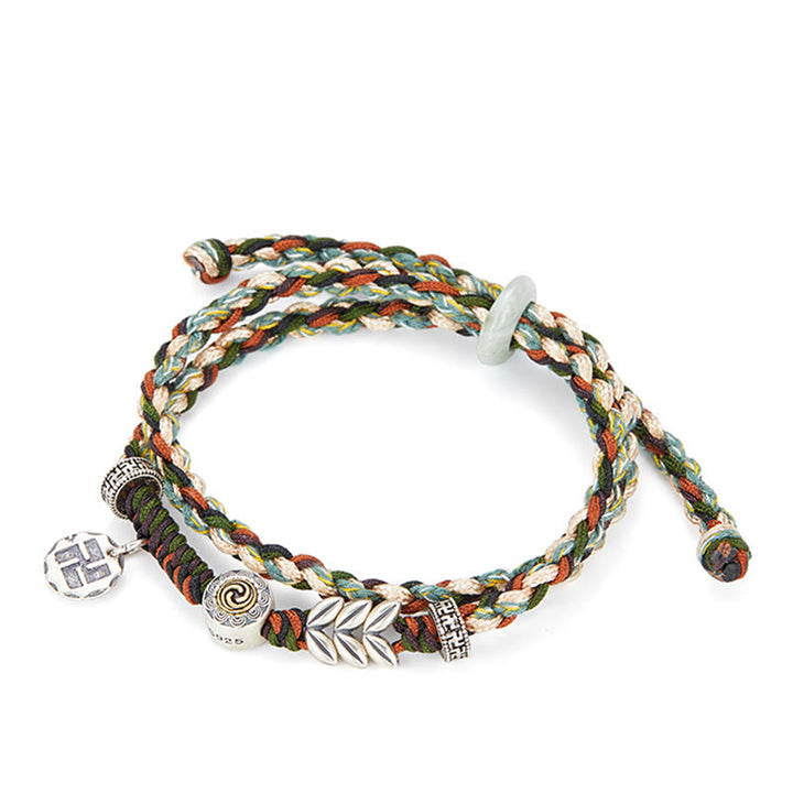 Buddha Stones 925 Sterling Silver Swastika Wheat Pattern Handmade Luck Bracelet - image 10