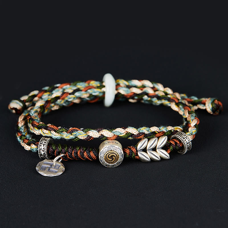 Buddha Stones 925 Sterling Silver Swastika Wheat Pattern Handmade Luck Bracelet - 19cm fit for Wrist Circumference 17cm - image 0
