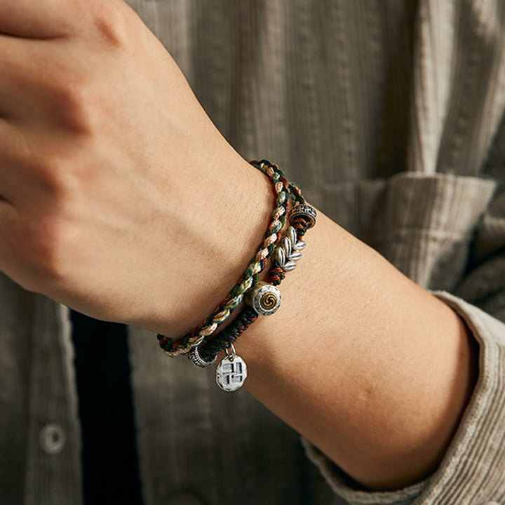 Buddha Stones 925 Sterling Silver Swastika Wheat Pattern Handmade Luck Bracelet - image 4