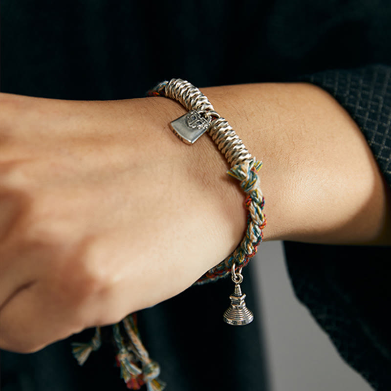 Buddha Stones 925 Sterling Silver Handmade Protection Multiple Strands Bracelet - image 9