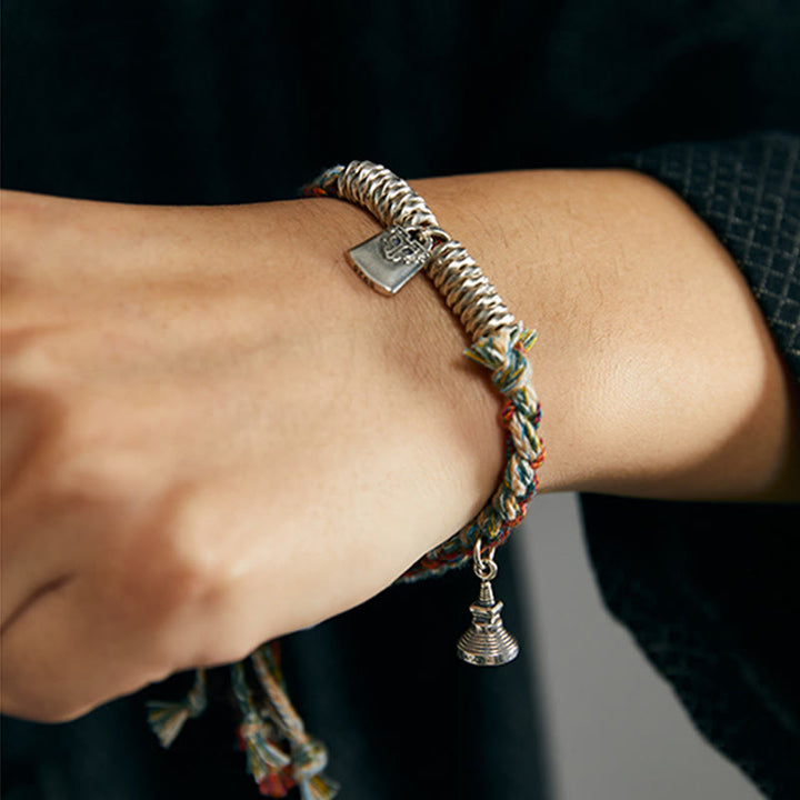 Buddha Stones 925 Sterling Silver Handmade Protection Multiple Strands Bracelet - image 9