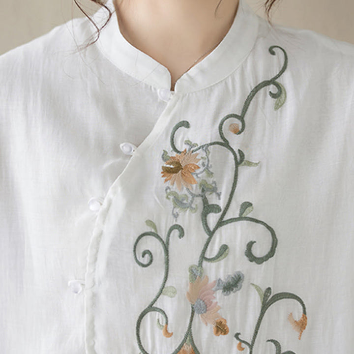 Buddha Stones 2Pcs Flower Embroidery Short Sleeve Tee T-shirt Wide Leg Pants Set - image 17