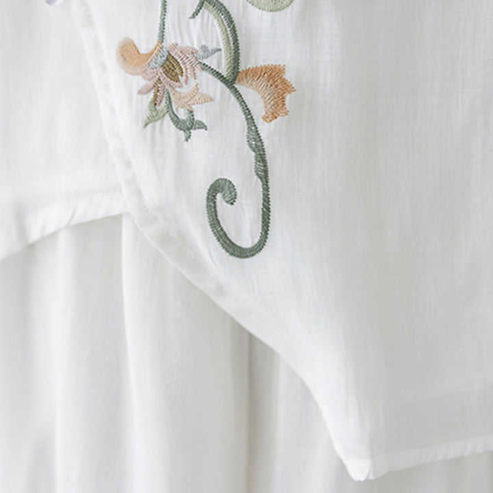 Buddha Stones 2Pcs Flower Embroidery Short Sleeve Tee T-shirt Wide Leg Pants Set - image 19