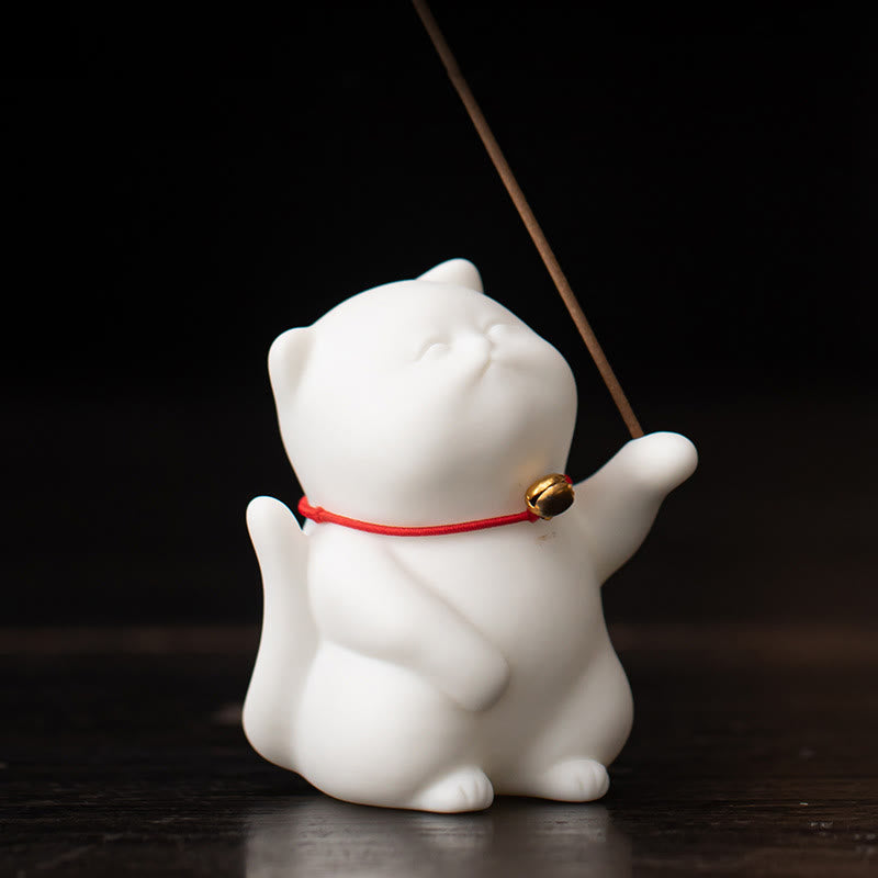 Buddha Stones Mini Cute Cat Ceramic Healing Incense Burner Desk Decoration - Cat 5*4.7*6.8cm - image 4