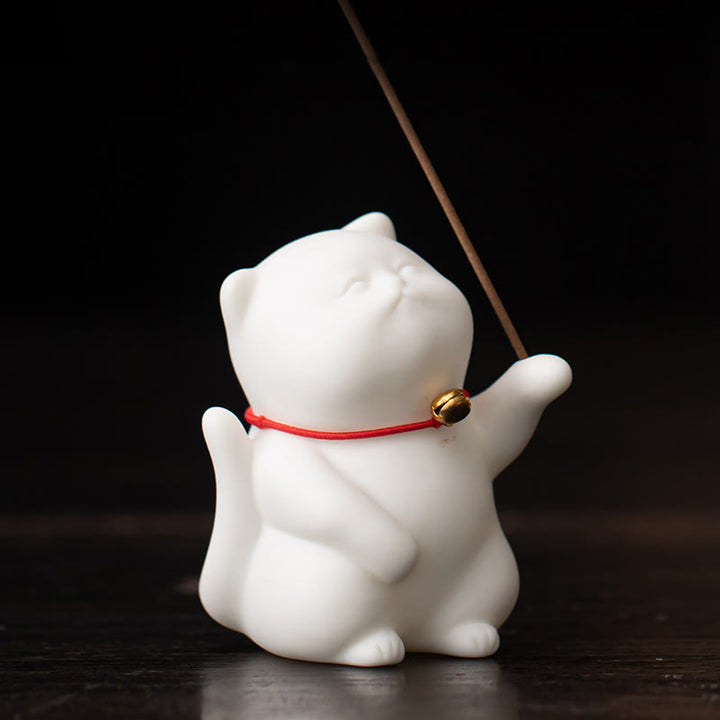 Buddha Stones Mini Cute Cat Ceramic Healing Incense Burner Desk Decoration - Cat 5*4.7*6.8cm - image 4