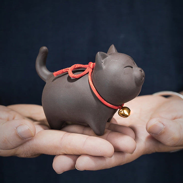 Buddha Stones Mini Lovely Cat Tea Pet Purple Clay Figurine Desk Decoration - image 2