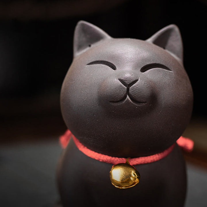 Buddha Stones Mini Lovely Cat Tea Pet Purple Clay Figurine Desk Decoration - image 7