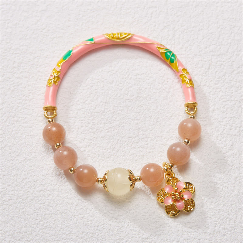 Buddha Stones Natural Sun Stone Golden Silk Jade Flower Charm Wealth Bracelet Bangle - Sun Stone(Wrist Circumference 14-16cm) - image 0