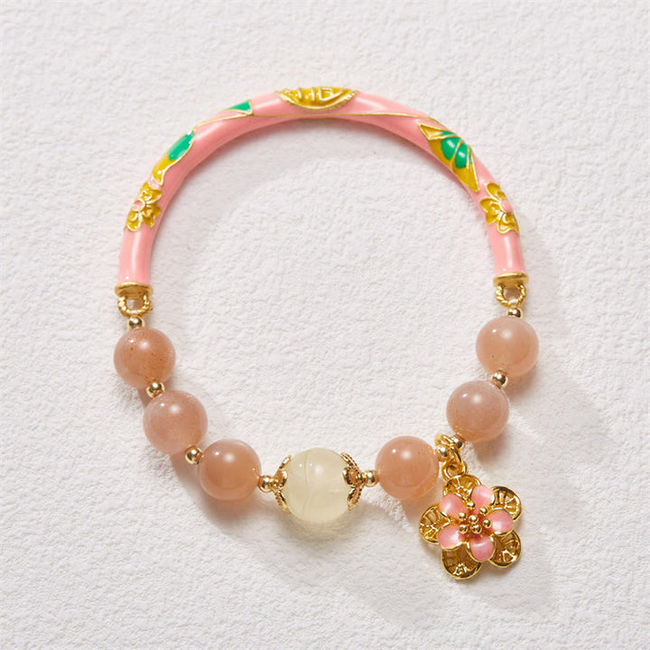 Buddha Stones Natural Sun Stone Golden Silk Jade Flower Charm Wealth Bracelet Bangle - Sun Stone(Wrist Circumference 14-16cm) - image 0