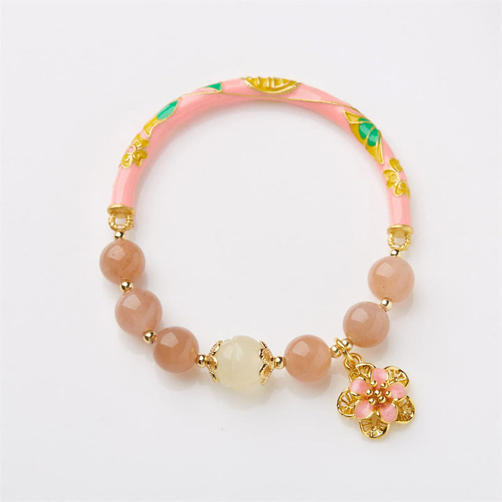 Buddha Stones Natural Sun Stone Golden Silk Jade Flower Charm Wealth Bracelet Bangle - image 6