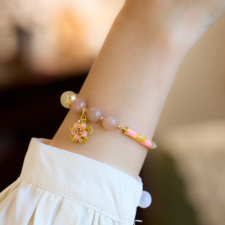 Buddha Stones Natural Sun Stone Golden Silk Jade Flower Charm Wealth Bracelet Bangle - image 5