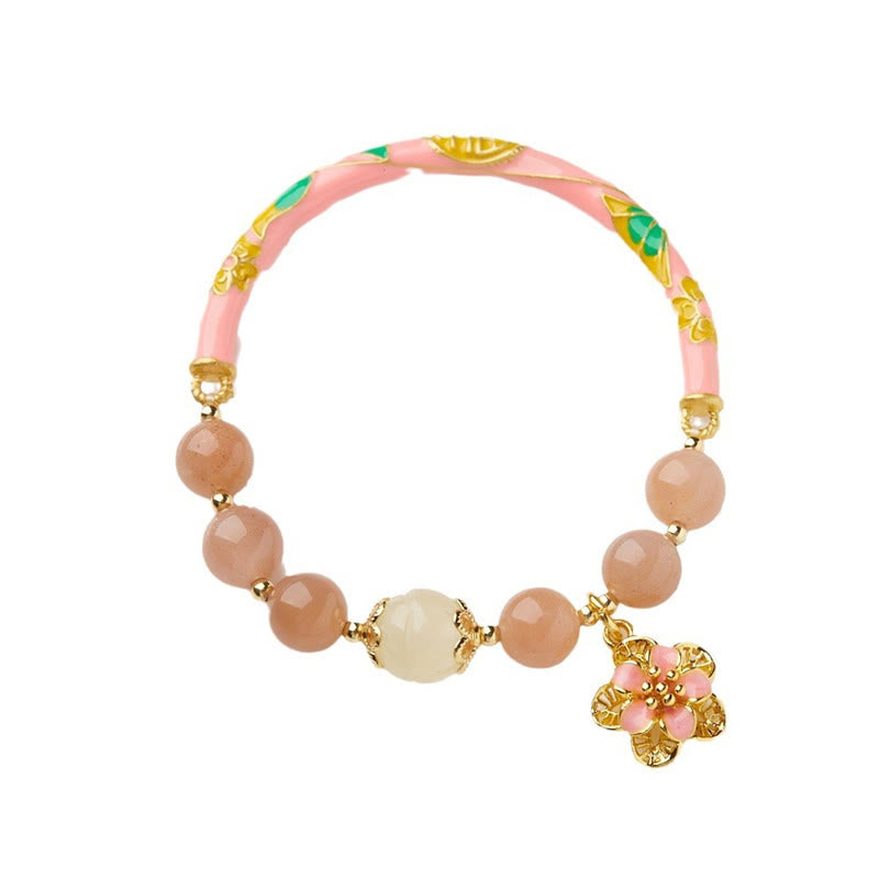 Buddha Stones Natural Sun Stone Golden Silk Jade Flower Charm Wealth Bracelet Bangle - image 7