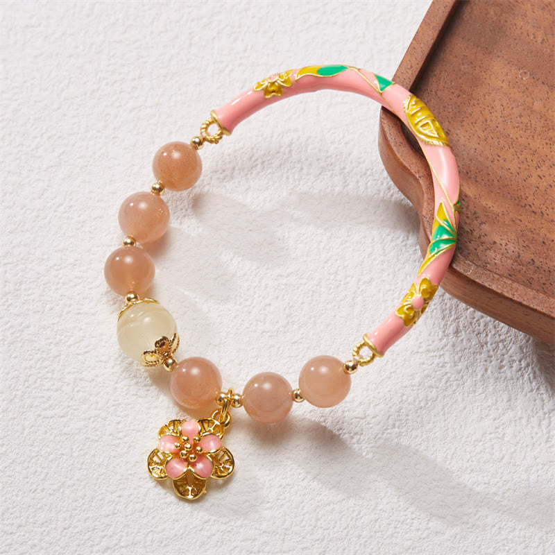 Buddha Stones Natural Sun Stone Golden Silk Jade Flower Charm Wealth Bracelet Bangle - image 1