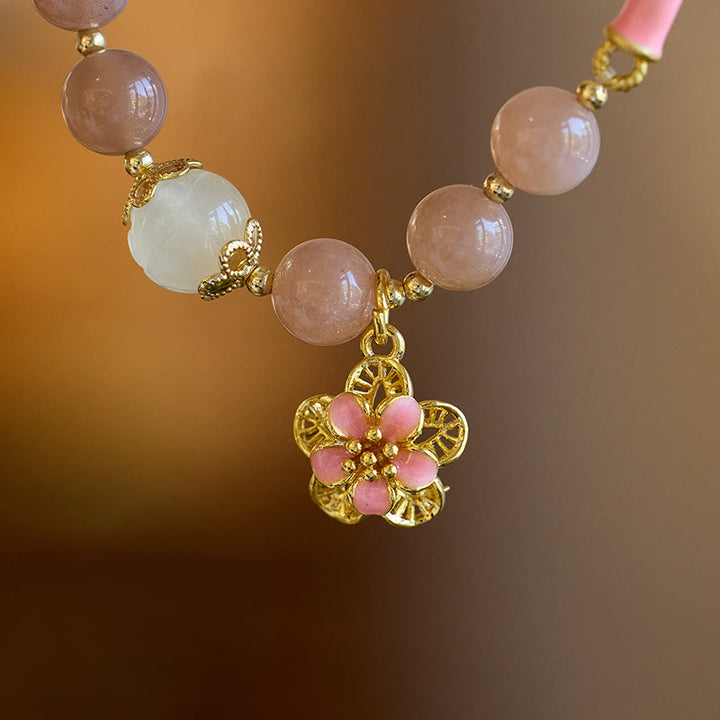 Buddha Stones Natural Sun Stone Golden Silk Jade Flower Charm Wealth Bracelet Bangle - image 2