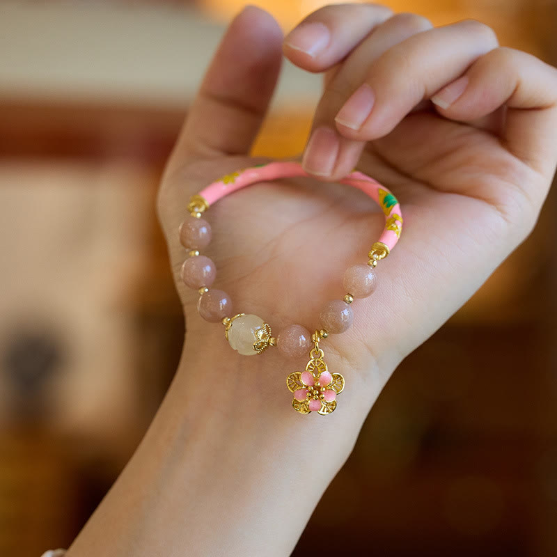 Buddha Stones Natural Sun Stone Golden Silk Jade Flower Charm Wealth Bracelet Bangle - image 3