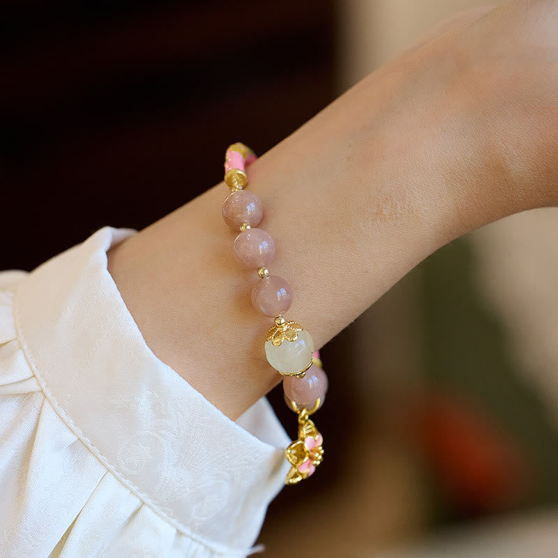 Buddha Stones Natural Sun Stone Golden Silk Jade Flower Charm Wealth Bracelet Bangle - image 4