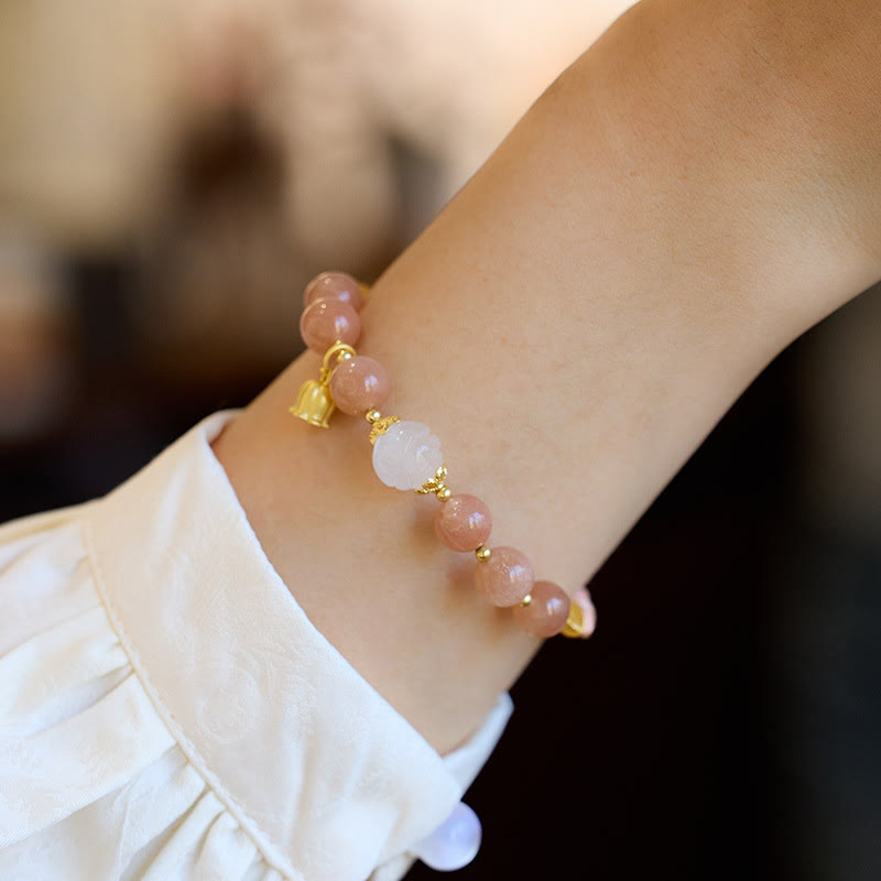 Buddha Stones Sun Stone Golden Silk Jade Lily of the Valley Charm Positive Bracelet Bangle - image 4