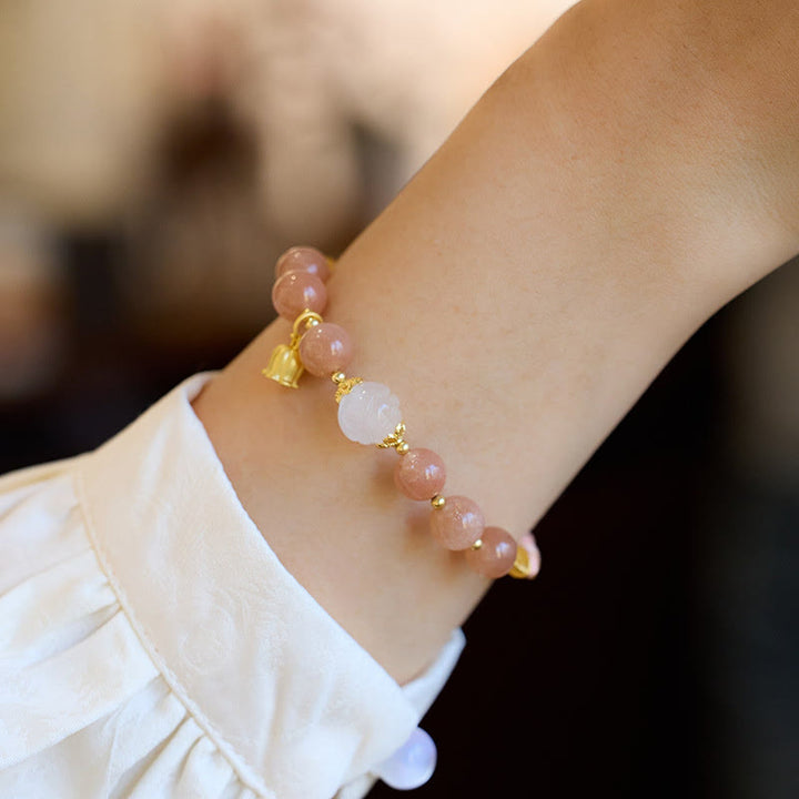 Buddha Stones Sun Stone Golden Silk Jade Lily of the Valley Charm Positive Bracelet Bangle - image 4
