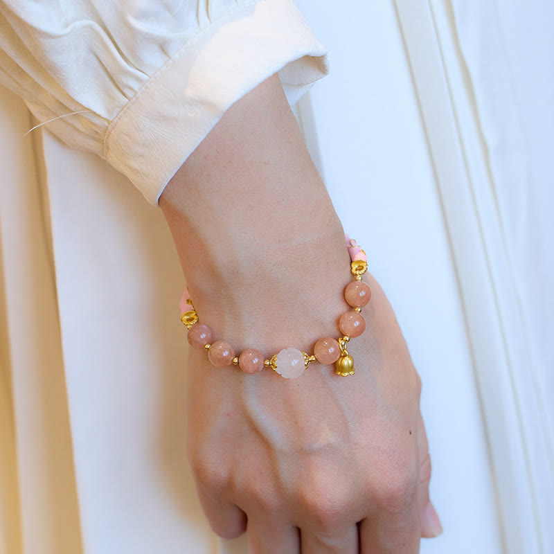 Buddha Stones Sun Stone Golden Silk Jade Lily of the Valley Charm Positive Bracelet Bangle - image 7