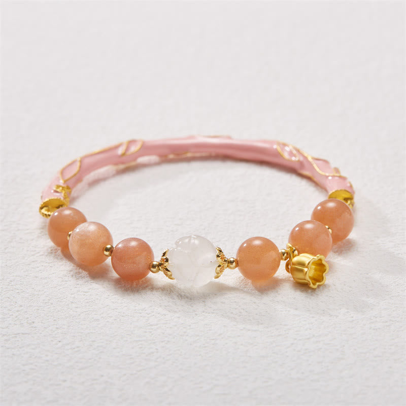 Buddha Stones Sun Stone Golden Silk Jade Lily of the Valley Charm Positive Bracelet Bangle - image 2