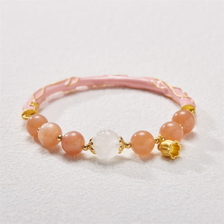 Buddha Stones Sun Stone Golden Silk Jade Lily of the Valley Charm Positive Bracelet Bangle - image 2