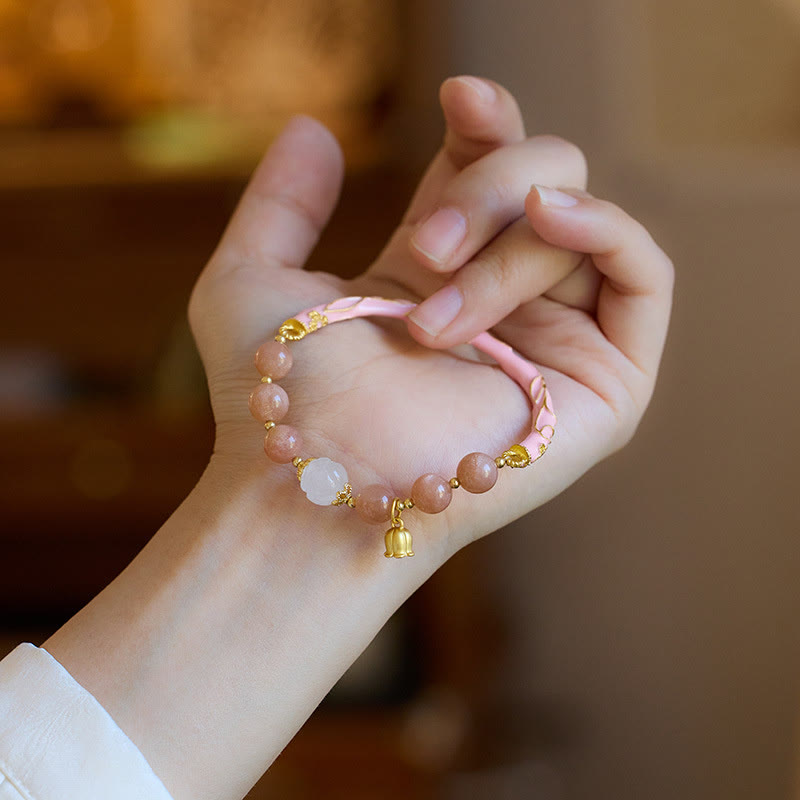 Buddha Stones Sun Stone Golden Silk Jade Lily of the Valley Charm Positive Bracelet Bangle - image 3