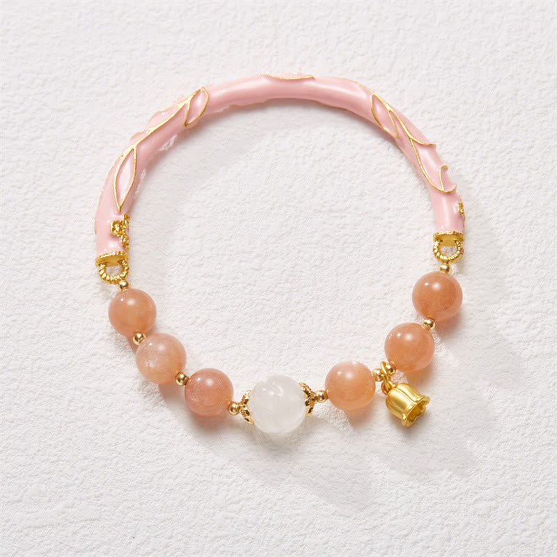 Buddha Stones Sun Stone Golden Silk Jade Lily of the Valley Charm Positive Bracelet Bangle - image 1