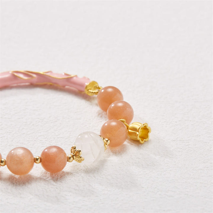Buddha Stones Sun Stone Golden Silk Jade Lily of the Valley Charm Positive Bracelet Bangle - image 5