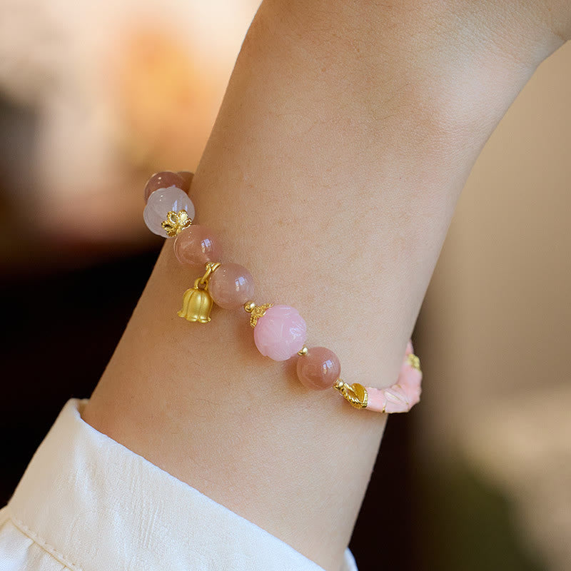 Buddha Stones Sun Stone Golden Silk Jade Lily of the Valley Charm Positive Bracelet Bangle - image 13