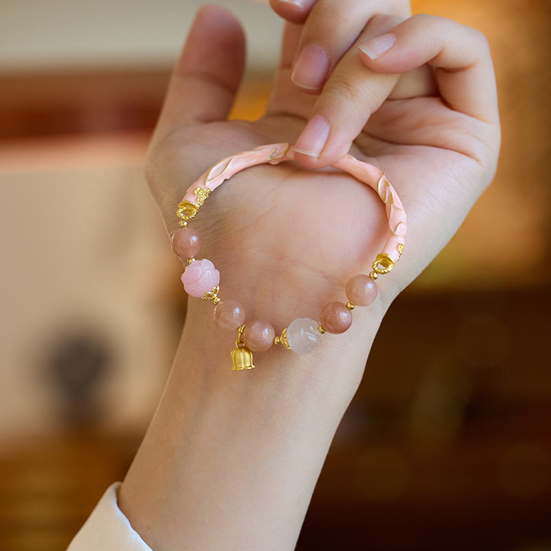 Buddha Stones Sun Stone Golden Silk Jade Lily of the Valley Charm Positive Bracelet Bangle - image 12
