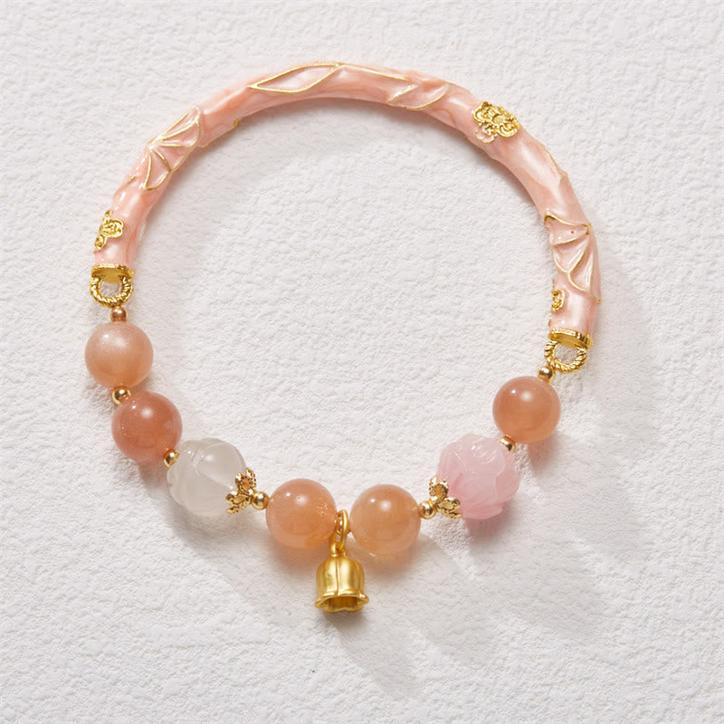 Buddha Stones Sun Stone Golden Silk Jade Lily of the Valley Charm Positive Bracelet Bangle - image 10