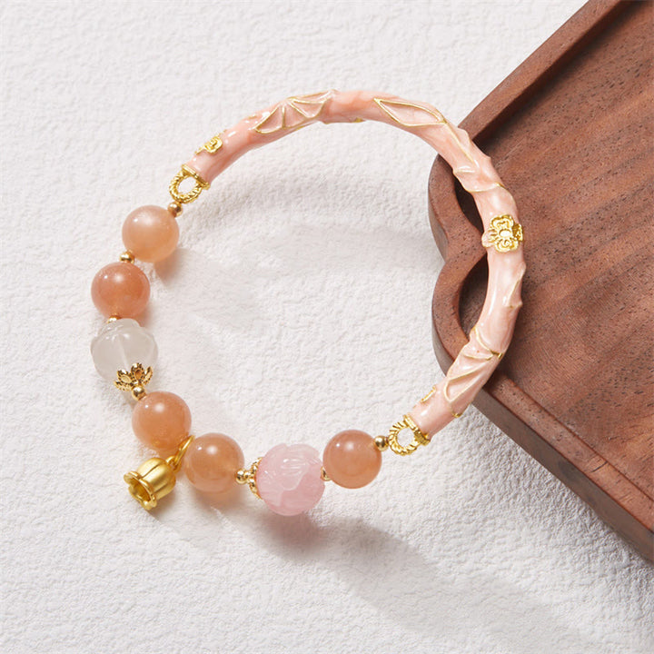Buddha Stones Sun Stone Golden Silk Jade Lily of the Valley Charm Positive Bracelet Bangle - Sun Stone 14-19cm - image 9
